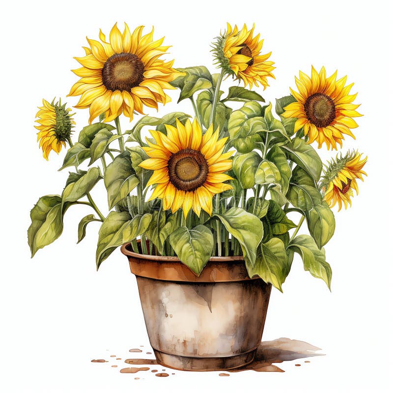 Beautiful Sunflower Pot Clipart Illustration Stock Illustration