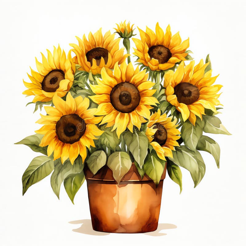 Beautiful Sunflower Pot Clipart Illustration Stock Illustration