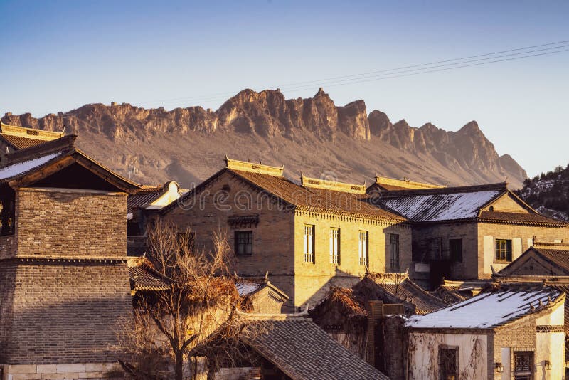 Beautiful sunlight shine on the walls of the old house at Gubei water town in Beijing,China