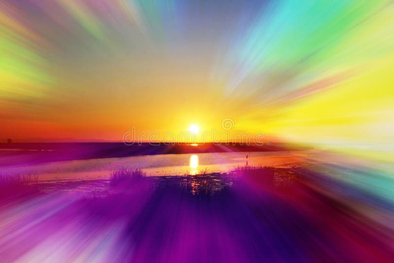 Beautiful Sunrise With Abstract Psychedelic Lights High Quality