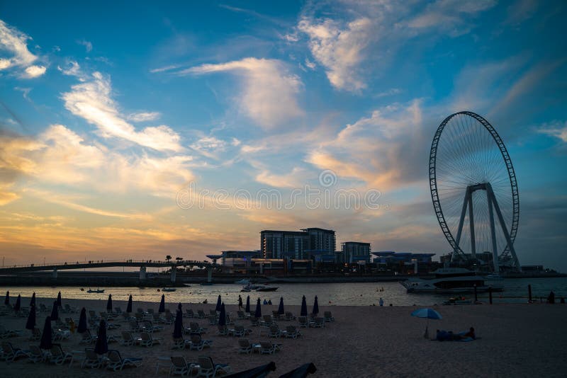 Beautiful sunset above Marina Beach in Dubai, UAE stock image Beautiful sunset above Marina Beach in Dubai, UAE stock image