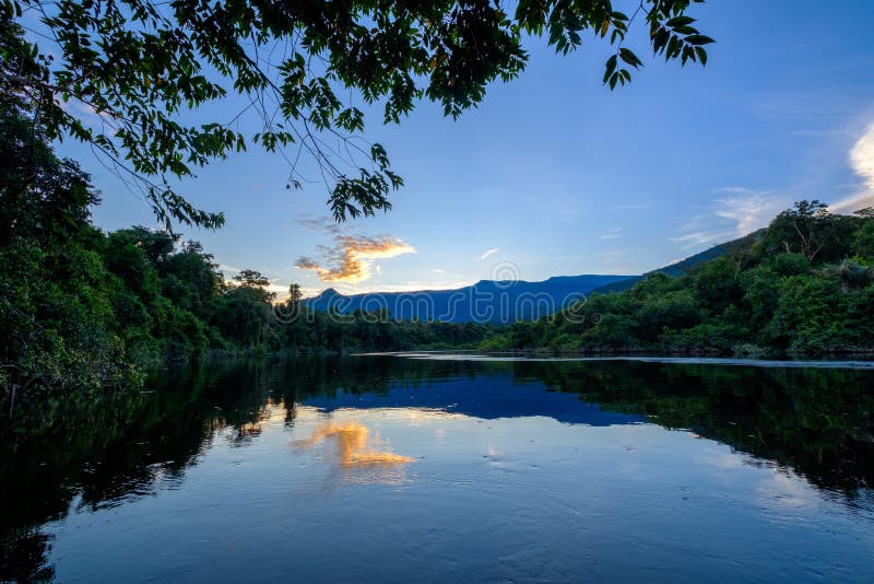 Beautiful Sunset in the Amazon royalty free stock photo