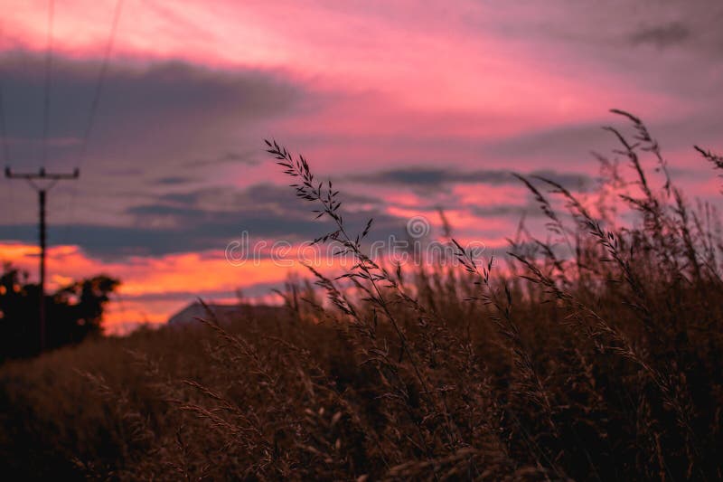 Orange And Pink Sky After Sunset Nice Clouds Background Stock