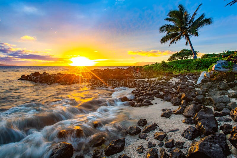 Beautiful sunset at the Grand Wailea in Maui stock photography