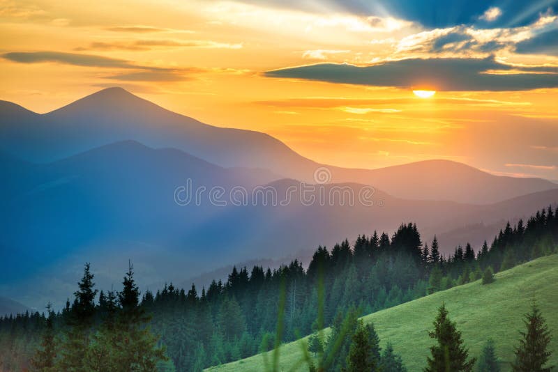 Beautiful sunset in the mountains stock photo Beautiful sunset in the mountains stock photo