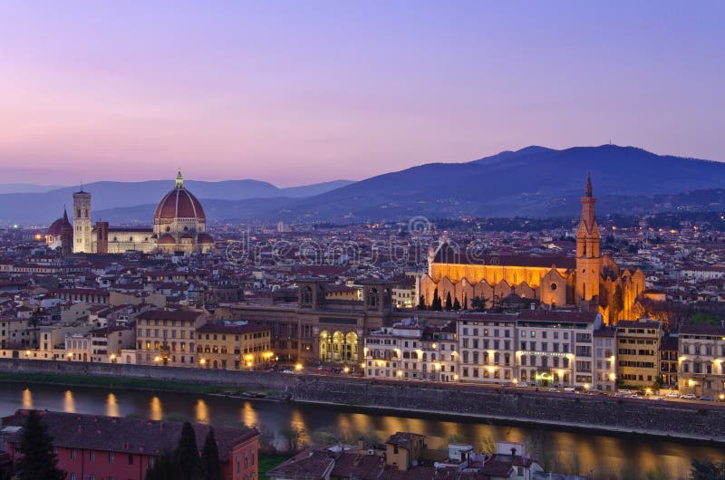 Beautiful sunset over the river Arno in Florence royalty free stock images