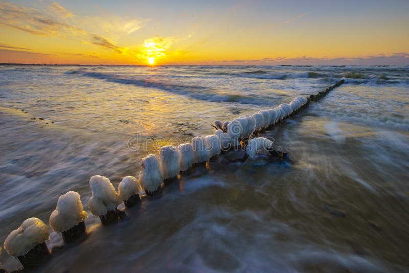 A Beautiful Sunset Over The Sandy Beach On The Wolin Island In P Stock