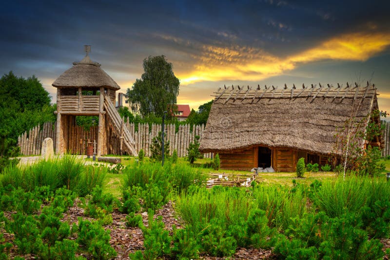 Beautiful sunset over the settlement of Trade Factory in Pruszcz Gdanski, Poland