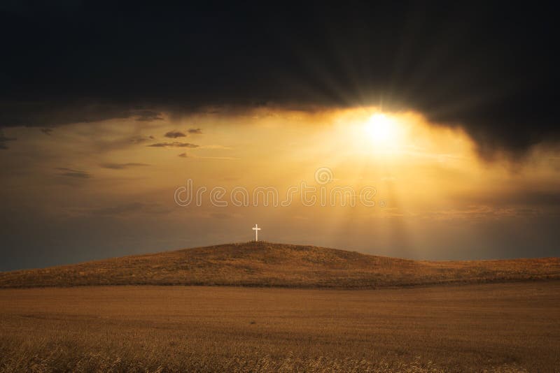 Wooden Cross On A Hill At Sunset by Shutterjack