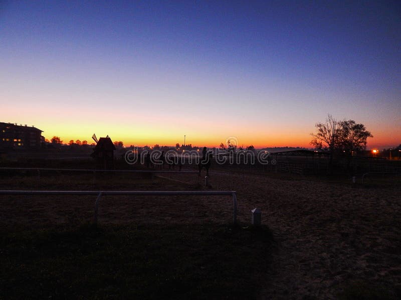 Beautiful sunset in the town. Orange and viotet sunset. royalty free stock photography Beautiful sunset in the town. Orange and viotet sunset. royalty free stock photography