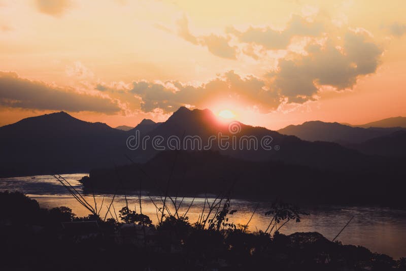 Beautiful sunset view over Mount Phousi, Luang Prabang, Laos