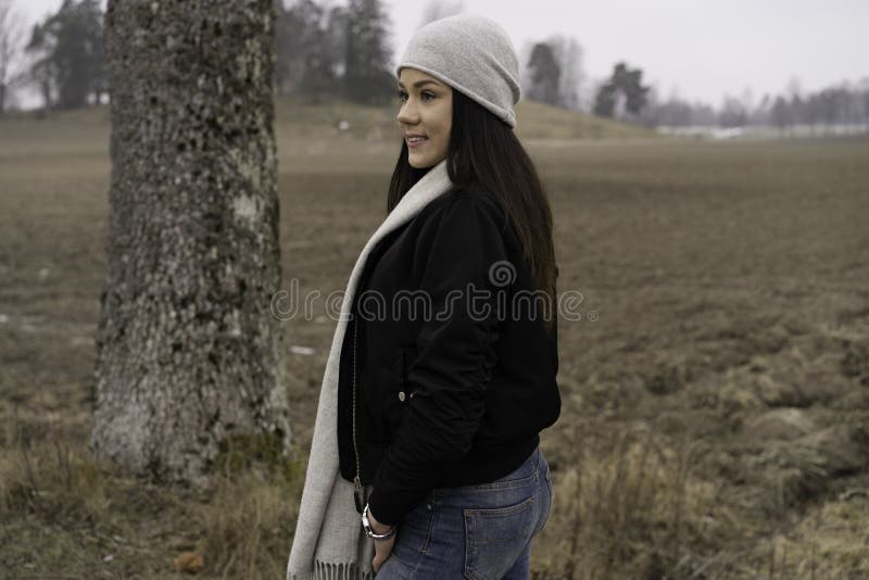 Beautiful Swedish caucasian teen girl outdoors