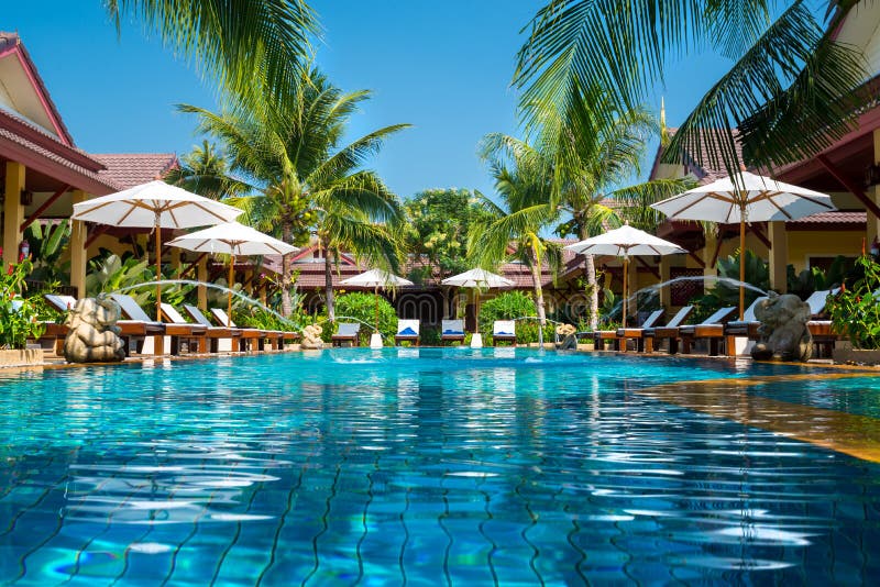 Beautiful swimming pool in tropical resort , Phuket, Thailand