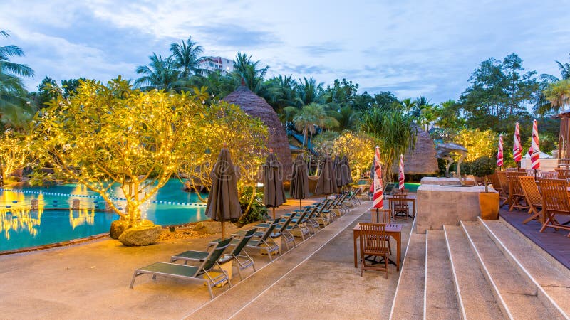 Beautiful swimming pool in tropical resort in Phuket, Thailand.