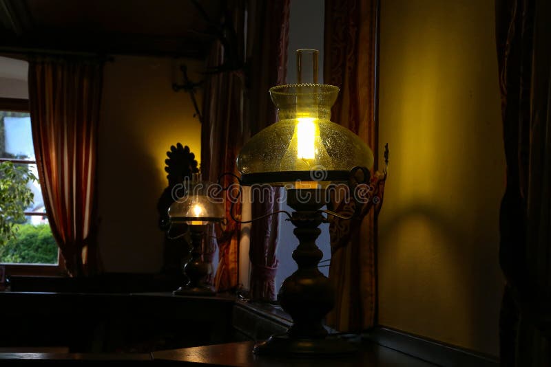 Beautiful Table Lamp in a Dark Room Stock Image Image of wooden, traditional 200407531