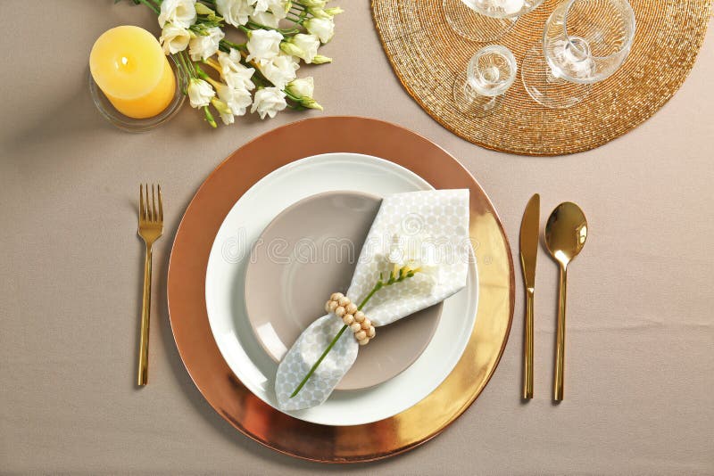 Beautiful table setting with flatware stock photos Beautiful table setting with flatware stock photos