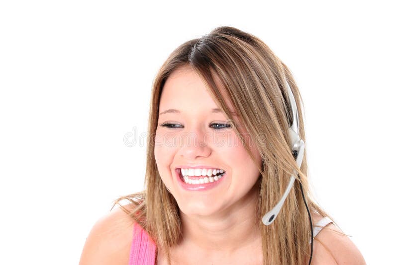 Beautiful Teen Girl With Headset Over White