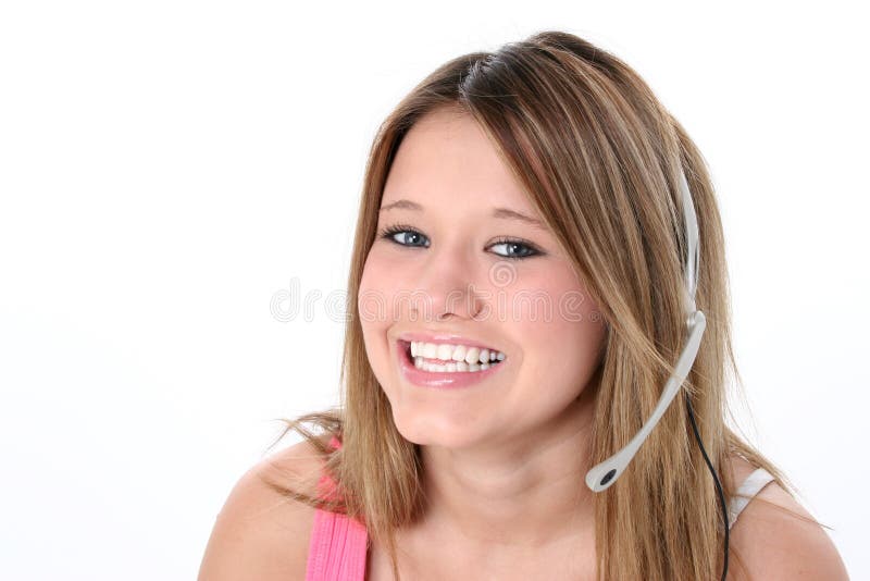 Beautiful Teen Girl With Headset Over White