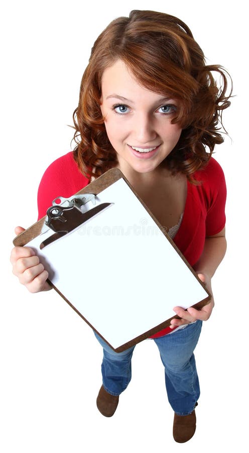 Beautiful Teen Girl Holding Clipboard