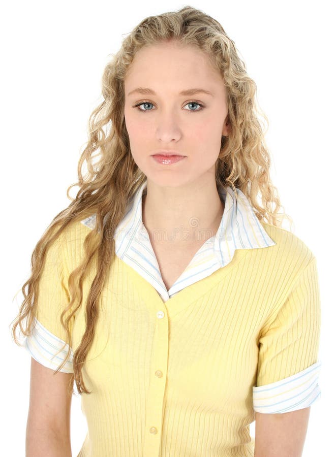 Beautiful Teen Girl With Long Curly Blonde Hair Stock