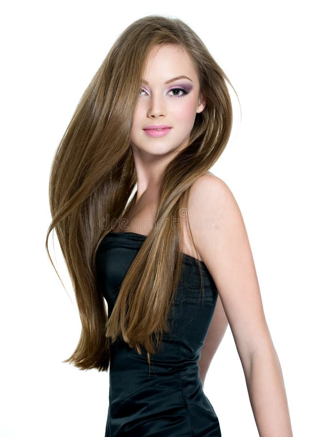 Beautiful Teen Girl with Long Straight Hair Stock Im