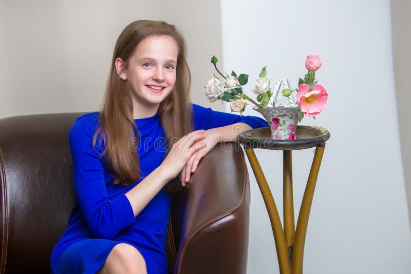 American teen girl with bouquet