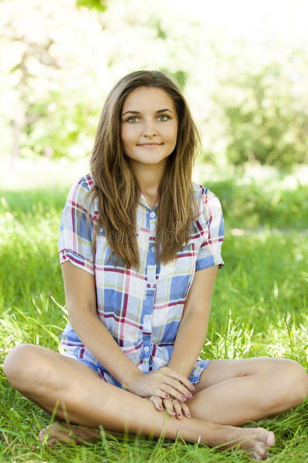 Beautiful Teen Girl In The Park At Green Grass Stock -3517