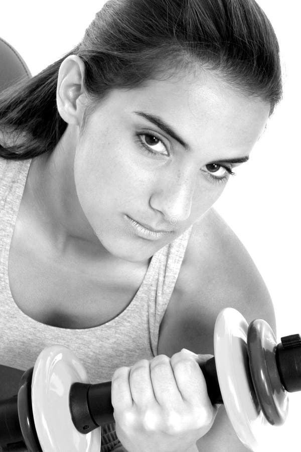 Beautiful dark haired tan teen girl in workout clothes over white. Shot with the Canon 20D. Beautiful dark haired tan teen girl in workout clothes over white. Shot with the Canon 20D.