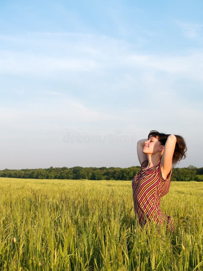 Beautiful Teen Lady Closed Eyes in Field