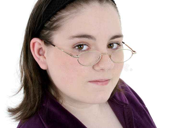 Beautiful Thirteen Year Old With Glasses Close-Up royalty free stock photo Beautiful Thirteen Year Old With Glasses Close-Up royalty free stock photo