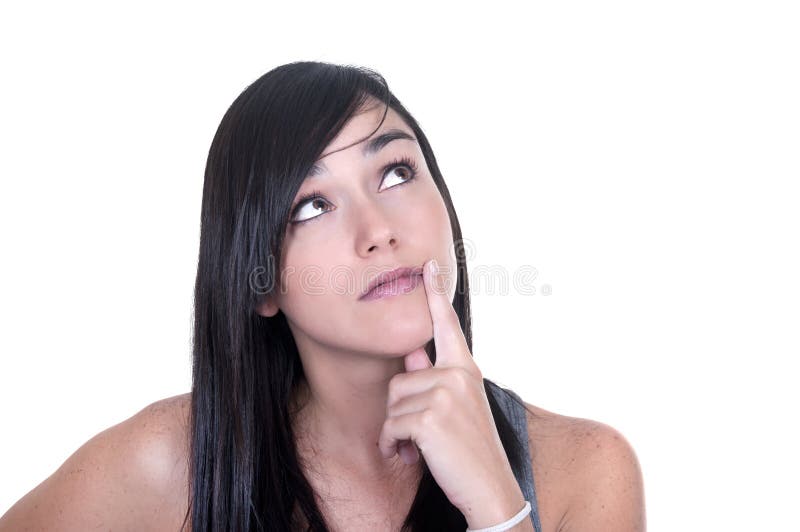 Beautiful thoughtful woman looking up