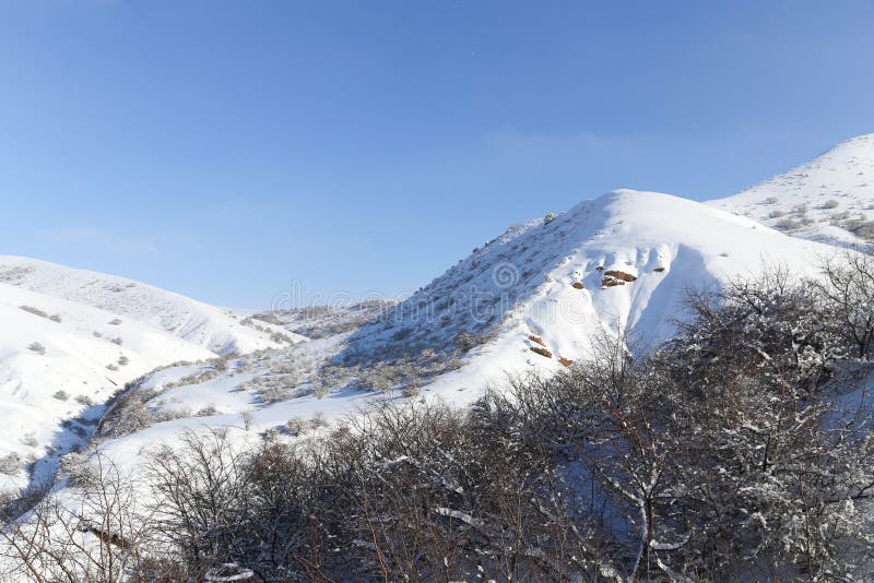 Beautiful Tien-Shan mountains in the snow. in winter royalty free stock photography Beautiful Tien-Shan mountains in the snow. in winter royalty free stock photography