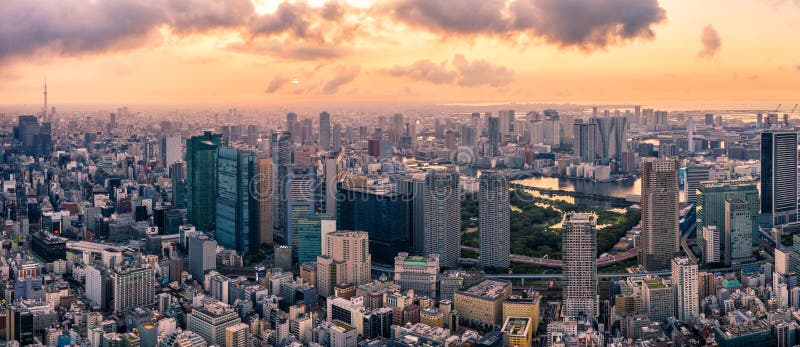 Aerial Drone Photo Skyline of the City of Tokyo, Japan at Asia Stock Image - Image of landmark, sunrise: 156524567