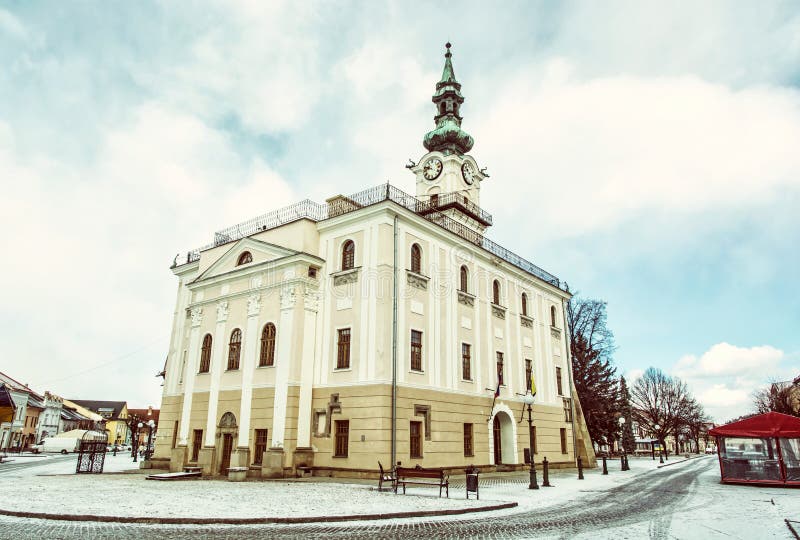 Beautiful town hall in main square, Kezmarok, Slovakia, old filter