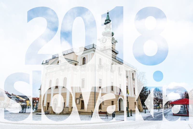 Beautiful town hall in main square, Kezmarok, Slovakia, PF 2018