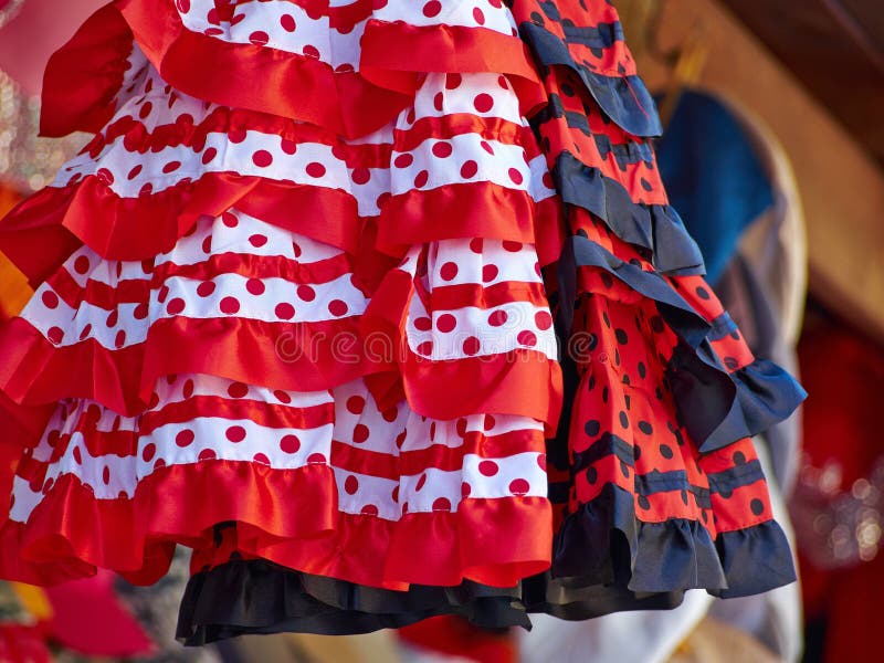 Beautiful traditional red flamenco dress Spain