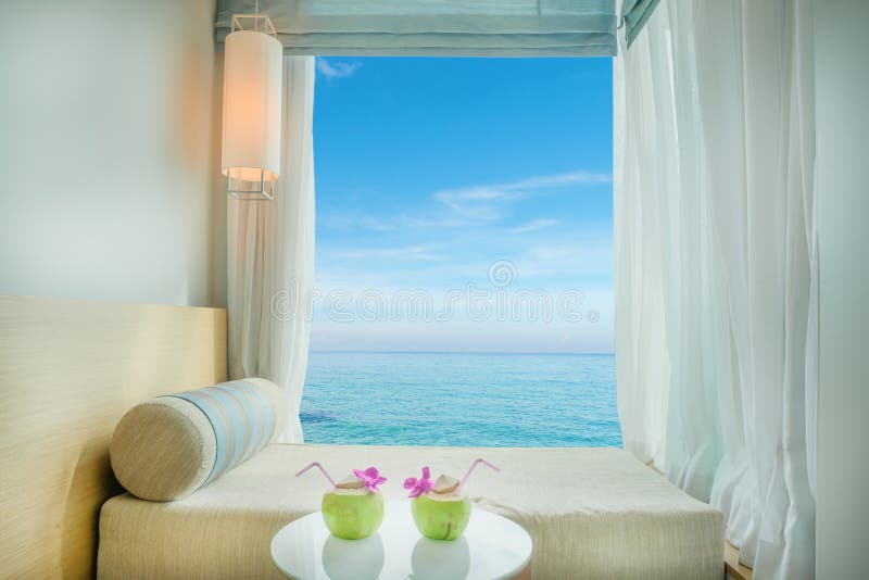 Beautiful tropical sea view at window in resort, Phuket ,Thailand