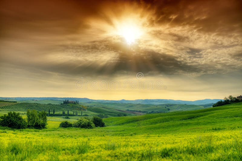 Beautiful Tuscany landscape in sunrise