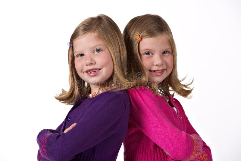 Two Twin Girls in Red Dresses Playing with Blocks Stock Image - Image ...