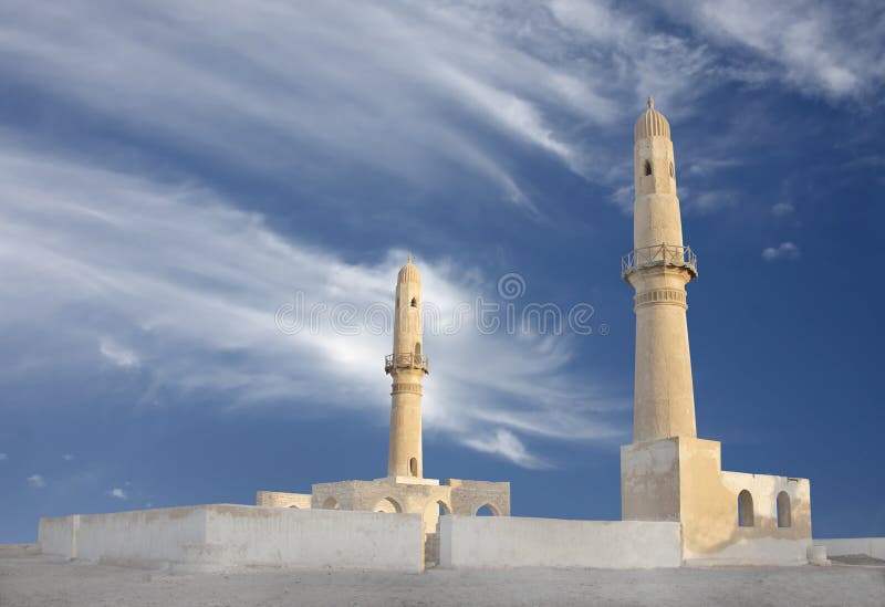 Beautiful twin minarets of Khamis Mosque, Bahrain