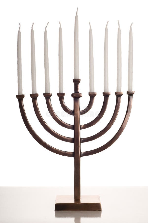 Beautiful Lit Hanukkah Menorah On Black. Stock Photo - Image of