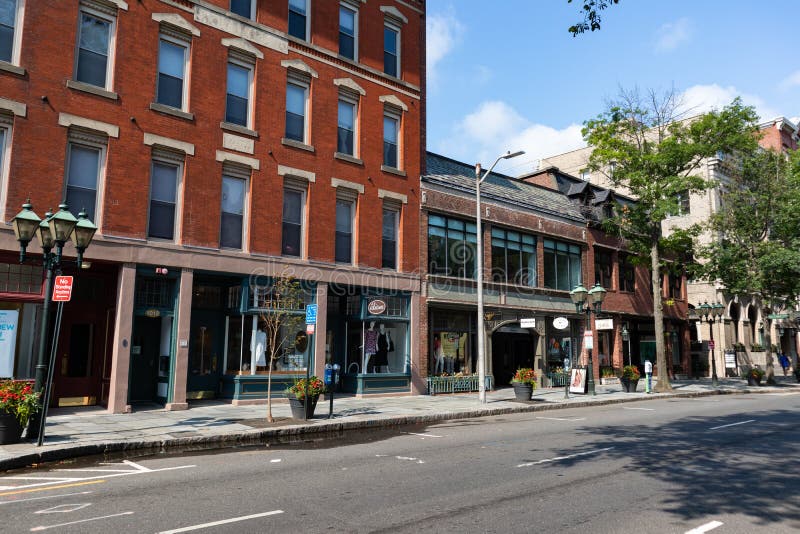 Downtown New Haven Connecticut Street with Buildings and Stores
