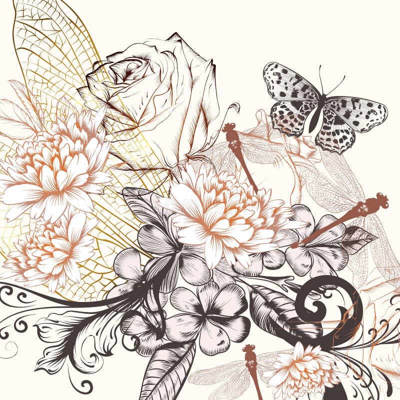 Beautiful vector background with hand drawn flowers in vintage s royalty free illustration Beautiful vector background with hand drawn flowers in vintage s royalty free illustration