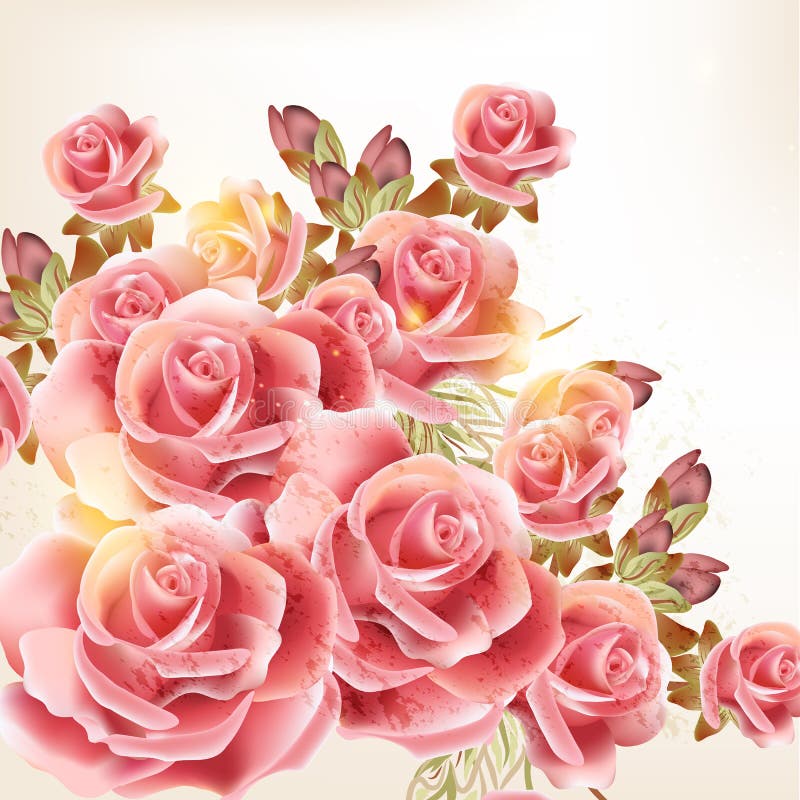 Vektor roztomilé růžové růže ve stylu vintage design.
