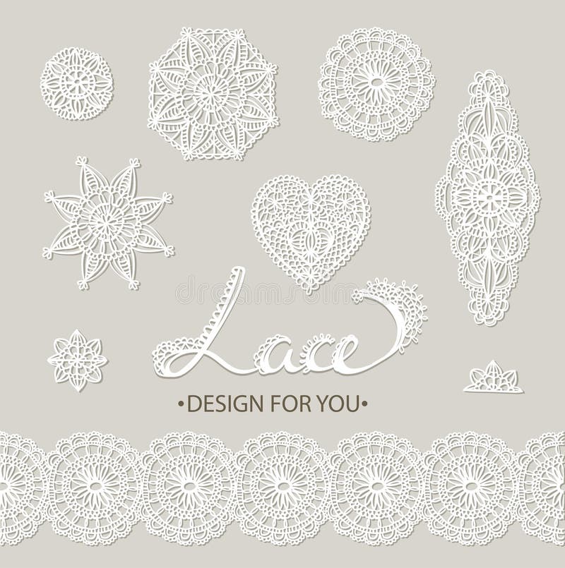 Beautiful Vector Lace Elements Flowers, Circles, Heart. Stock Vector