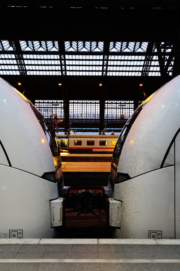 Beautiful Vertical View between Two Passenger Train Wagons Stock Photo ...