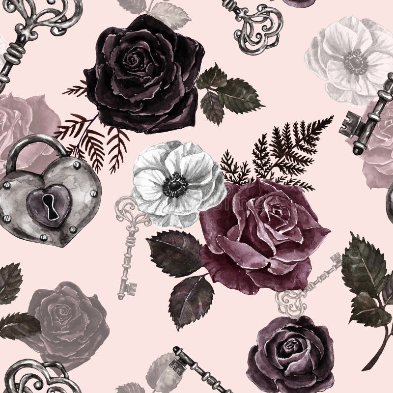 Watercolor Dark Roses Floral Border, Vintage Victorian Gothic Style ...