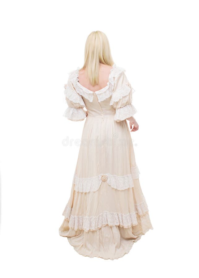 Schönen viktorianischen Dame ist zu Fuß in weißem hintergrund.