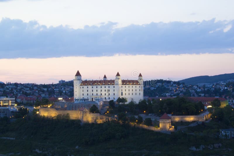 Beautiful view of the Bratislava castle on the banks of the Danube in the old town of Bratislava, Slovakia