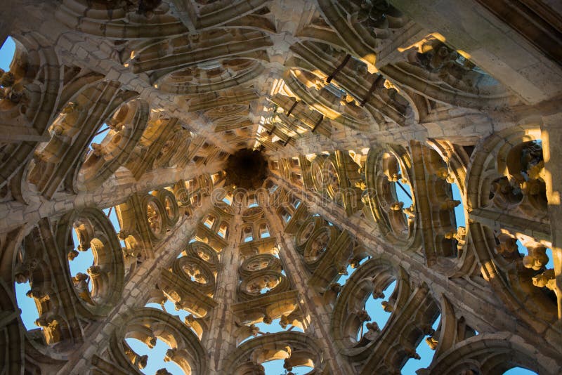 Beautiful view of cahedral tower dome from below. Oviedo